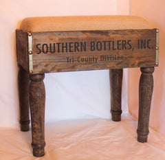 Rustic Southern Industrial Wood Bottle Crate Footstool