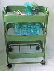 Vintage Inspired Green Iron and Metal 3-Tier Rolling Cart
