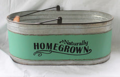 Rustic Farmhouse Homegrown Galvanized Garden Trug with Handle