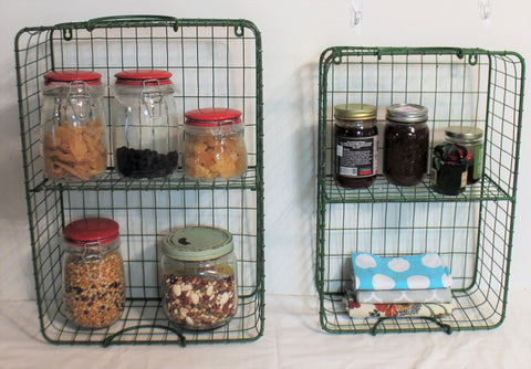 Green Metal General Store Cubbie Shelves, Set of Two