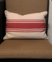 French Farmhouse Red Woven Stripe Canvas Throw Pillow