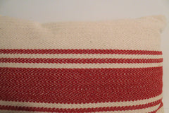 French Farmhouse Red Woven Stripe Canvas Throw Pillow