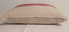 French Farmhouse Red Woven Stripe Canvas Throw Pillow