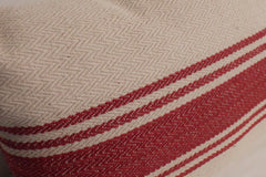 French Farmhouse Red Woven Stripe Canvas Throw Pillow