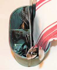 Sweet Aqua Songbirds 3-Section Flatware, Napkin Caddy