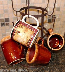 DuChamp Inspired Rustic French Iron Wine Bottle Tree Glass Mug Dryer Rack