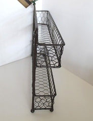 Glory & Grace Wall or Counter Kitchen Wire Spice Rack w 12 Aqua and Red Jars