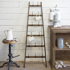 Wood & Iron Farmhouse Ladder Bottle Dryer Mug Display Rack
