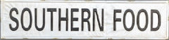 Black on White Embossed SOUTHERN FOOD Metal Sign