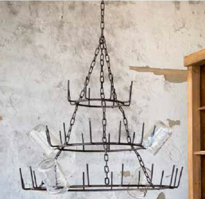 Three Tier 22" Hanging Rustic French Farmhouse 36 Arm Bottle Tree Glass Drying Mug Dryer Rack