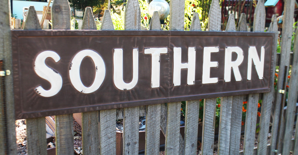 Huge 57" Vintage Inspired Embossed Metal SOUTHERN Sign