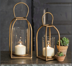 14 Inch Glass and Gold Finish TRIBECA Candle Lantern