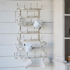 Farmhouse White Bow-Front 36 arm Bottle Dryer Mug Rack