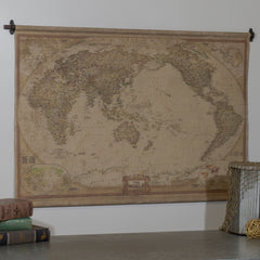 Large Cotton Canvas & Iron Bars Map of The World Wall Map