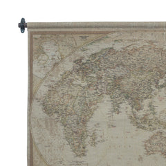 Large Cotton Canvas & Iron Bars Map of The World Wall Map