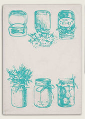 Aqua Mason Jars Feedsack Cotton Kitchen Tea Towels, Set of Two