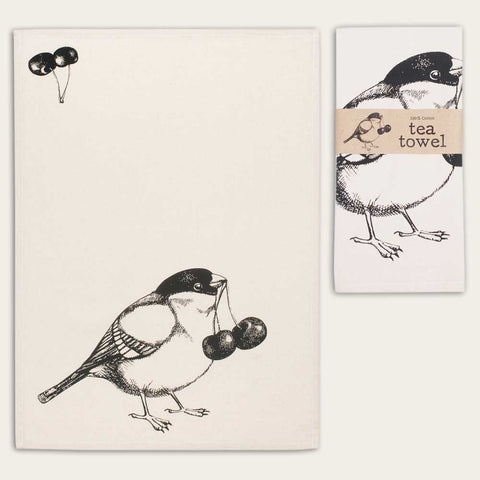 Bird & Cherries Feedsack 100% Cotton Kitchen Tea Towels, Set of Two