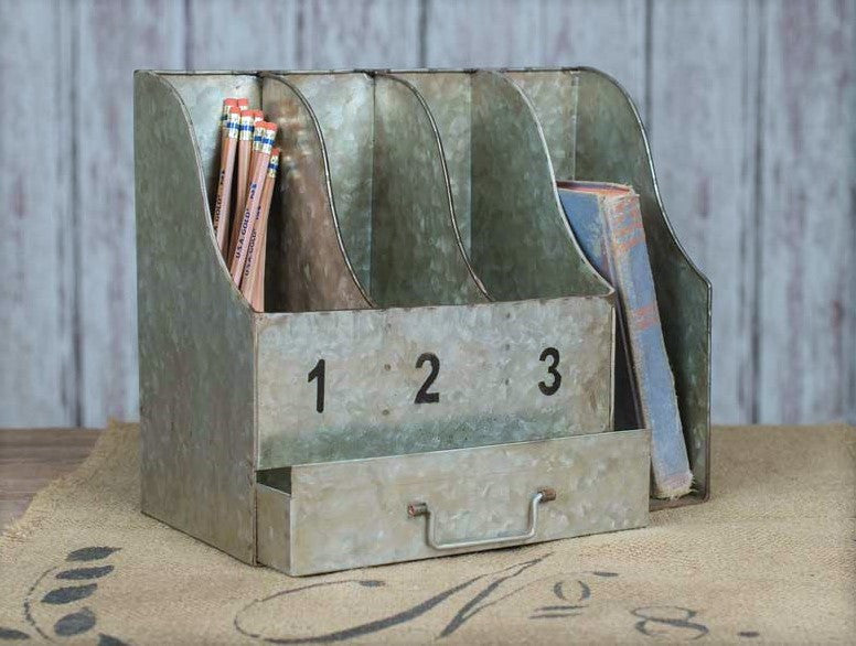 Glory & Grace Industrial Galvanized Desk Organizer