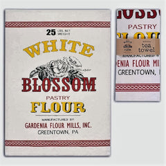 White Blossom Flour Feedsack 100% Cotton Kitchen Tea Towels, Set of Two