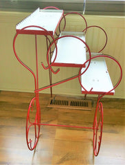 Retro Vintage 3 Tier Red, White Hairpin Legs Flower Cart Plant Stand