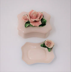 Vintage Capodimonte Baby Pink and Blue Trinket Box and Pin Tray