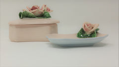 Vintage Capodimonte Baby Pink and Blue Trinket Box and Pin Tray
