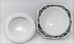Black Paisley Toile China - Covered Serving Bowl and Two Plates