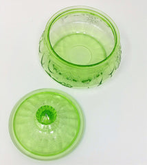 Hocking Glass CAMEO & BALLERINA Green Depression Glass Low Candy Dish with Lid