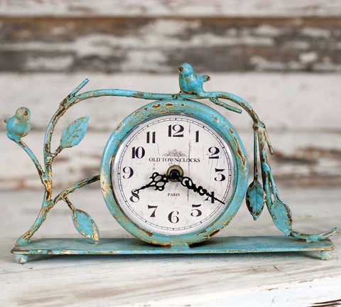 Aqua Song Birds on Branch Paris French Garden Mantel Clock