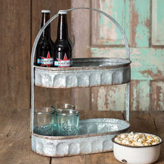 galvanized oval two tier tote