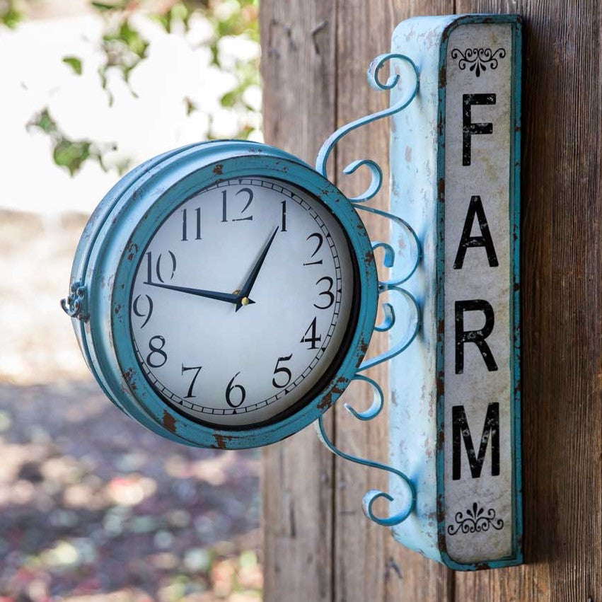Weathered Blue Farm Station Clock