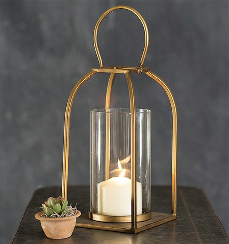 12 Inch Glass & Gold Finish TRIBECA Candle Lantern - TEMPORARILY OUT OF STOCK