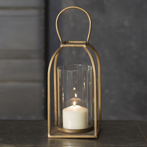 14 Inch Glass and Gold Finish TRIBECA Candle Lantern