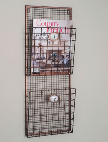 Rustic Modern Copper Grid 2-Pocket Magazine File Wall Rack