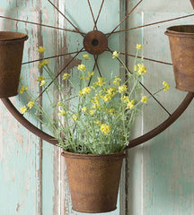 Bicycle Wheel Wall Planter, Door Wreath with 4" Plant Pots