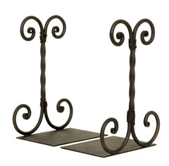 Handcrafted Wrought Iron Twisted Swirl Scroll Bookends, Set of 2