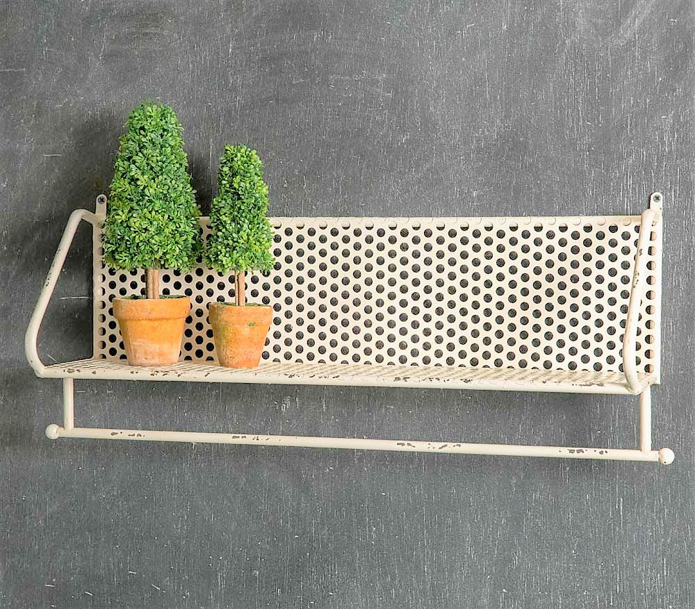 French White Industrial Farmhouse Perforated Metal Towel Bar Shelf