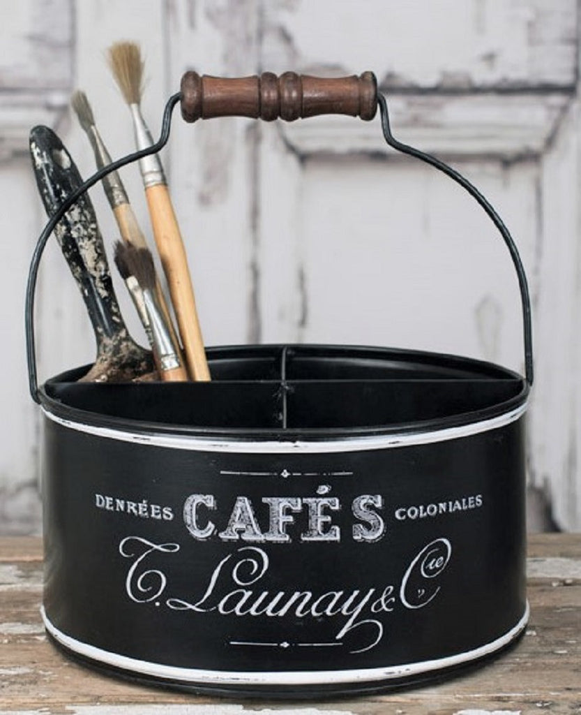 Rustic French Script 4 Section Metal Storage Caddy