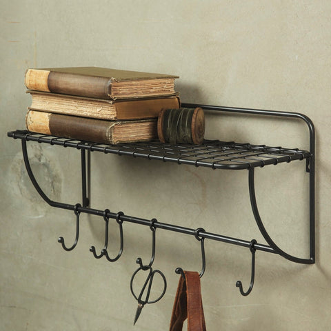 Vintage Inspired Train Pullman Metal Wall Shelf with Hooks