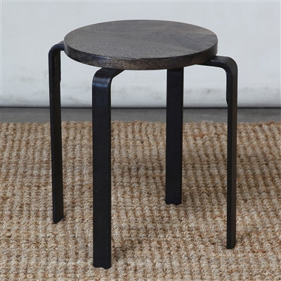 Mid-Century Artisan Crafted Forged Iron Dining Height Stool