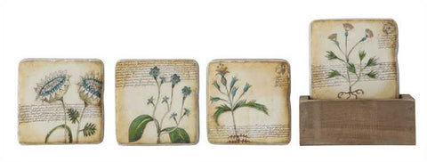 Stoneware Botanical Coaster Set with Box Holder