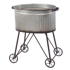 Rustic Farmhouse Galvanized Planter Tub on Rolling Stand