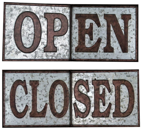 24" OPEN or CLOSED Galvanized Metal Flip Over Sign