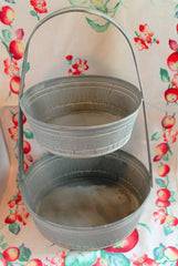Rustic French Farmhouse 2 Tier Garden Fruit Basket Kitchen Bath Storage Tote