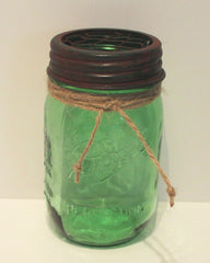 Glory & Grace Green Ball Mason Jar with Rust/Green Chicken Wire Flower Frog Lid