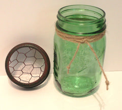 Glory & Grace Green Ball Mason Jar with Rust/Green Chicken Wire Flower Frog Lid