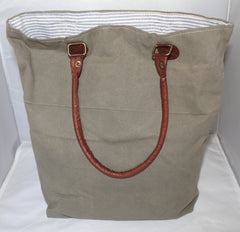 Rustic French Les Etab 1821 Natural Canvas Tote Bag, Leather Drop Handles