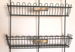 Rustic French 1, 2, 3, 4 Brass Tags Wire Bin Wall Organizer Rack