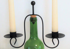 Black Metal Wine Bottle Candle Holder with Two Beeswax Candles