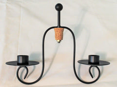 Black Metal Wine Bottle Candle Holder with Two Beeswax Candles